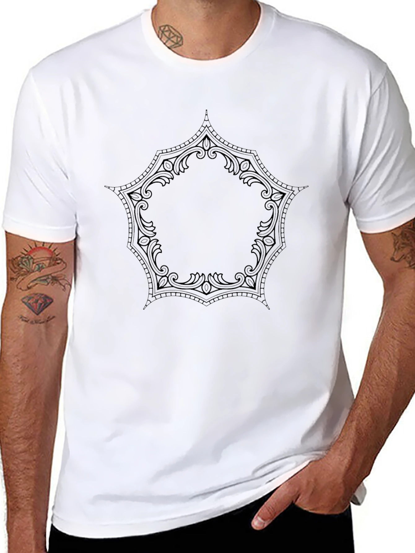 Mens Black T-Shirt with Ornamental Design