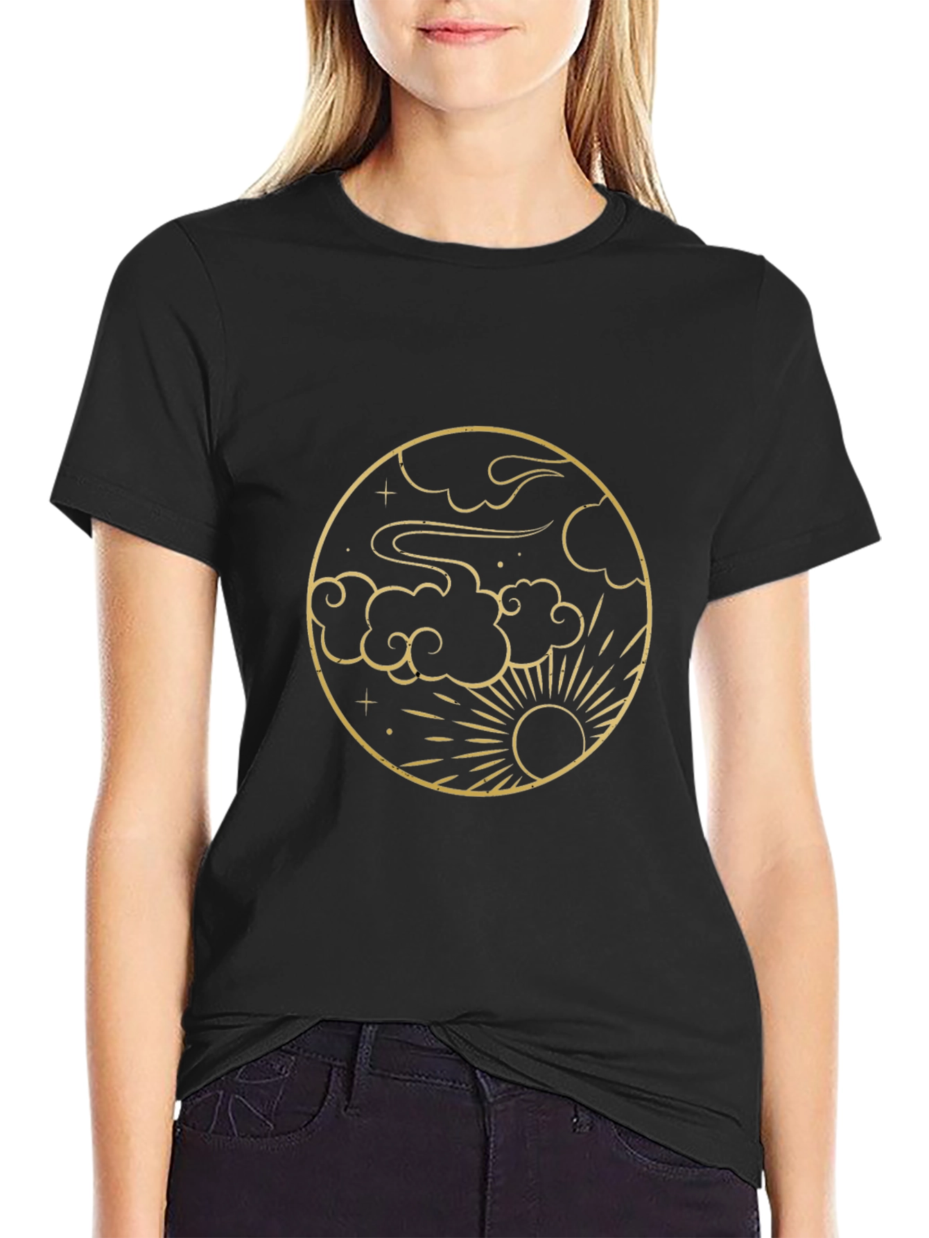 Celestial Circle Tee - Sun Clouds Graphic Print