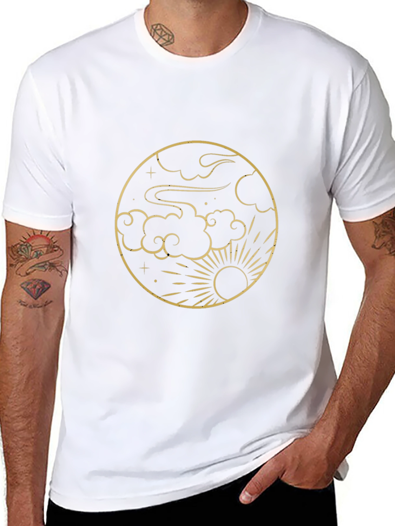 Celestial Circle Tee - Sun Clouds Graphic Print