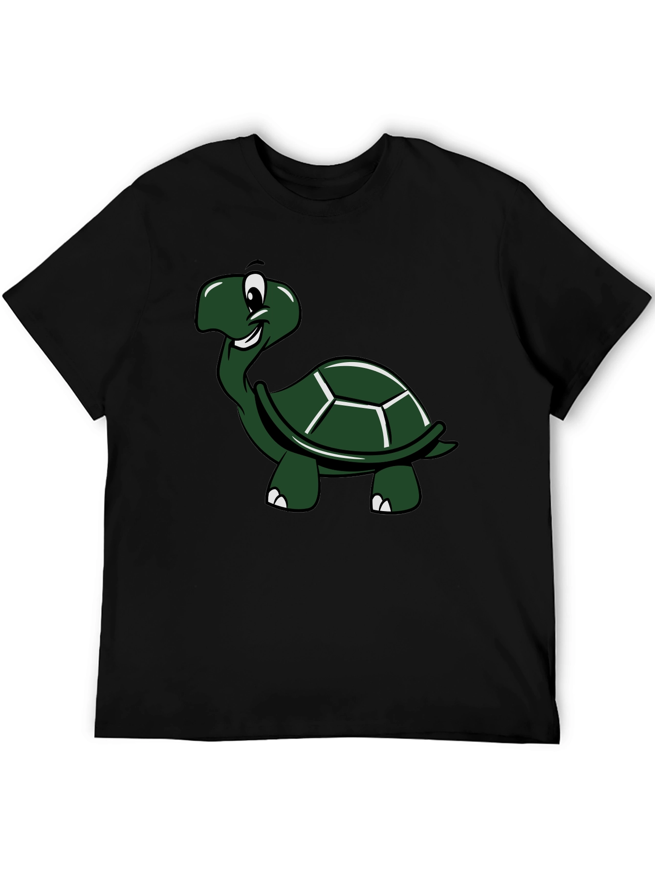Cartoon Turtle Graphic T-Shirt - Black Cotton Tee