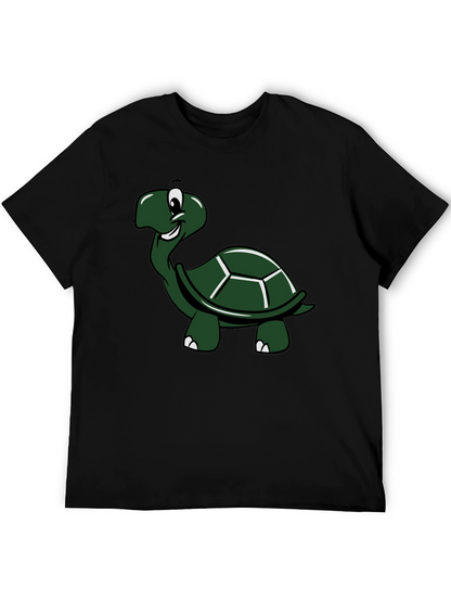 Cartoon Turtle Graphic T-Shirt - Black Cotton Tee