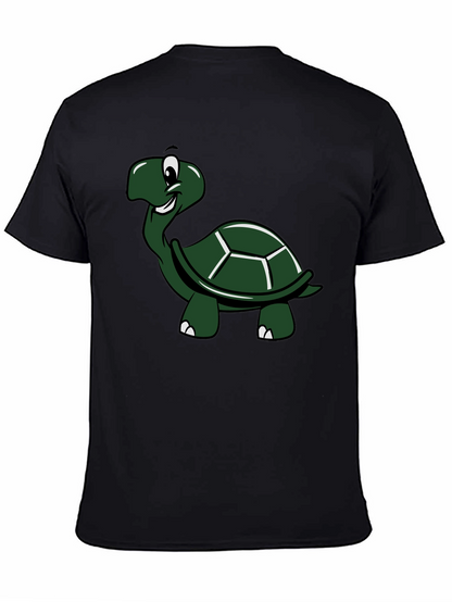 Cartoon Turtle Graphic T-Shirt - Black Cotton Tee