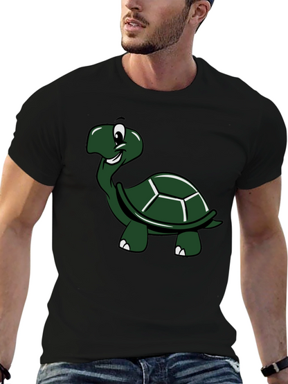 Cartoon Turtle Graphic T-Shirt - Black Cotton Tee