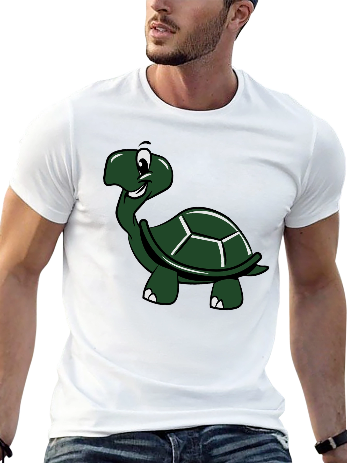 Cartoon Turtle Graphic T-Shirt - Black Cotton Tee