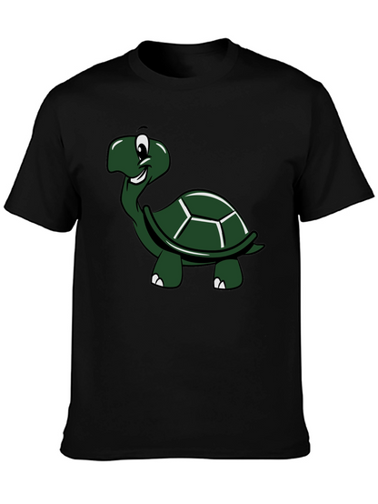 Cartoon Turtle Graphic T-Shirt - Black Cotton Tee
