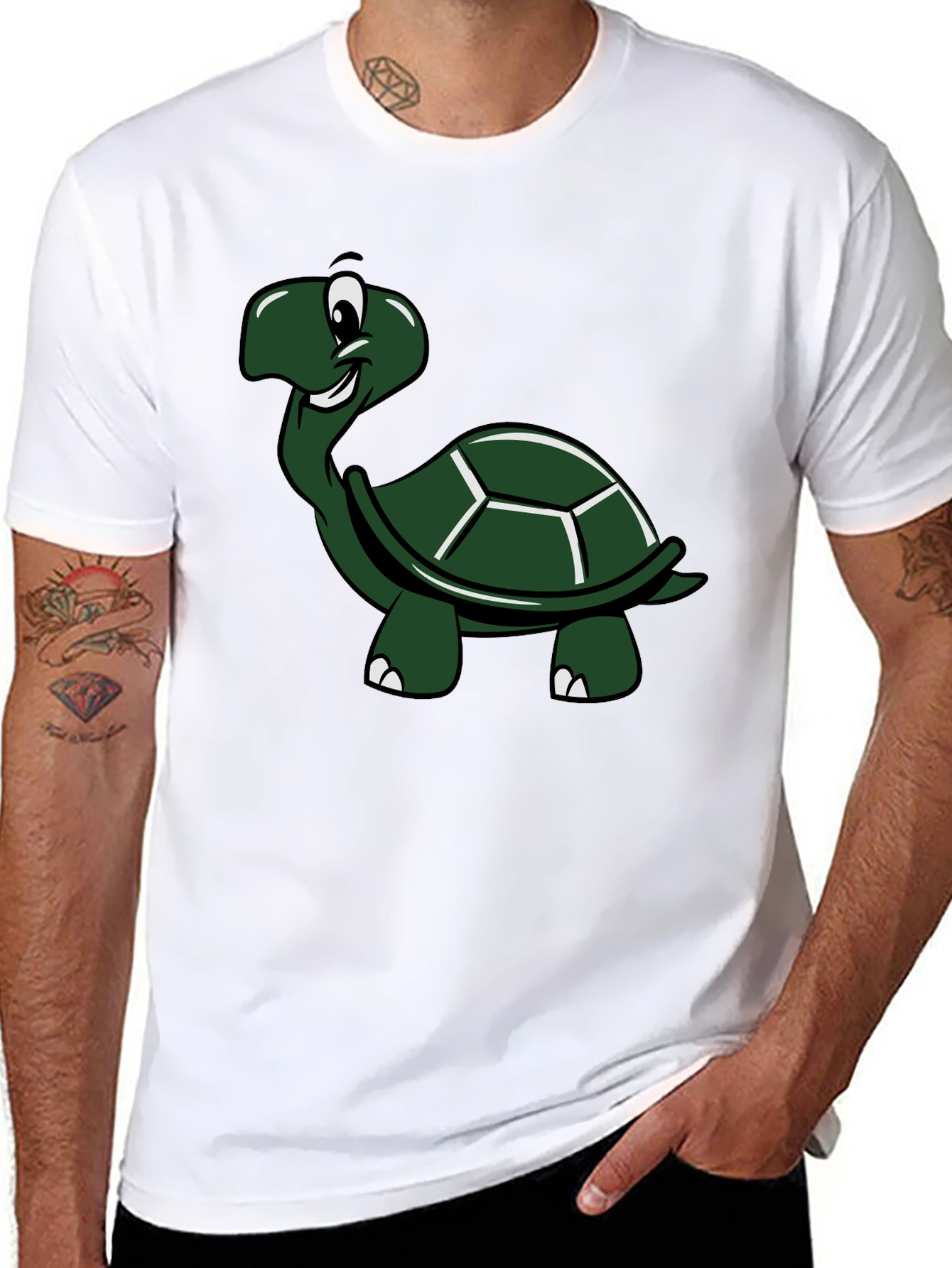 Cartoon Turtle Graphic T-Shirt - Black Cotton Tee