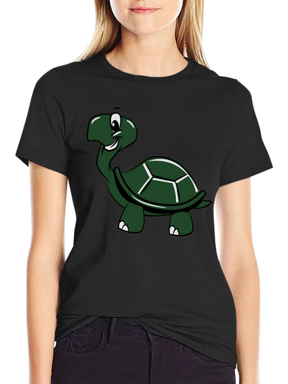 Cartoon Turtle Graphic T-Shirt - Black Cotton Tee