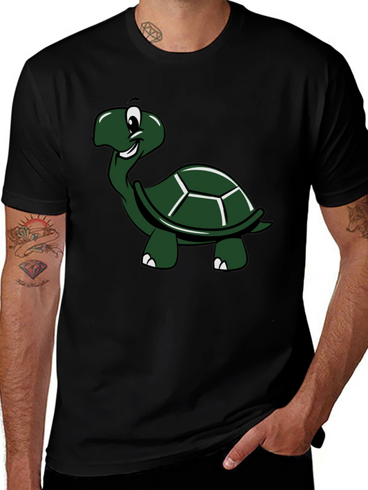 Cartoon Turtle Graphic T-Shirt - Black Cotton Tee