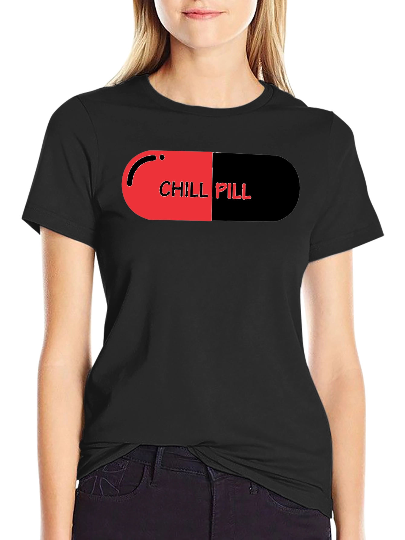 Chill Pill Graphic Print Black T-Shirt