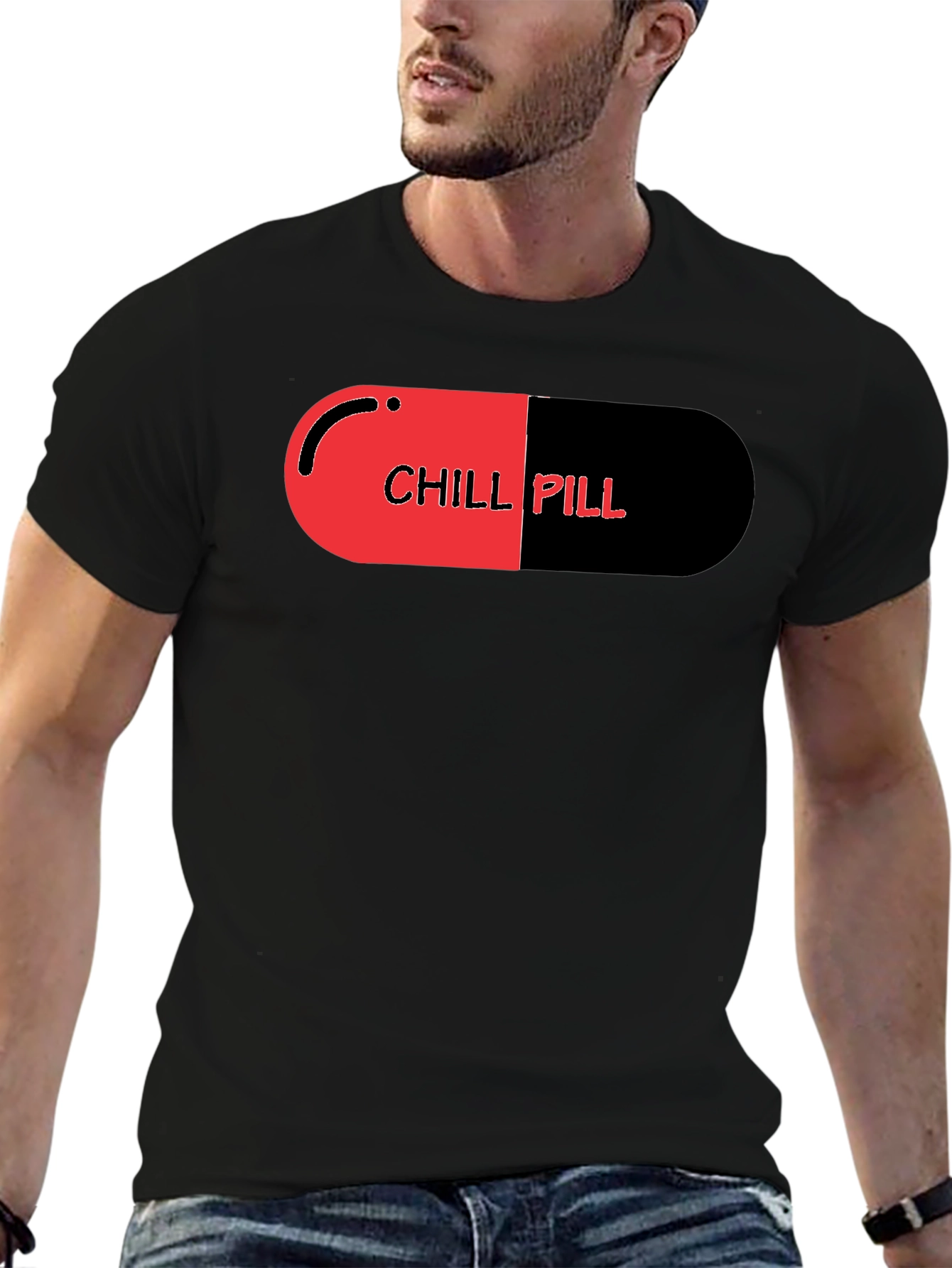 Chill Pill Graphic Print Black T-Shirt