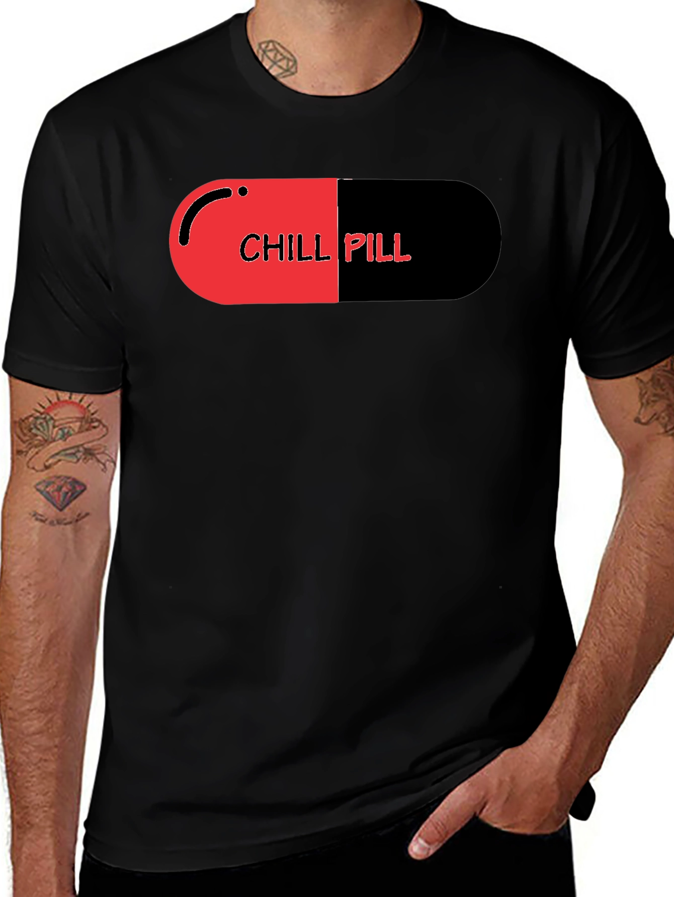 Chill Pill Graphic Print Black T-Shirt