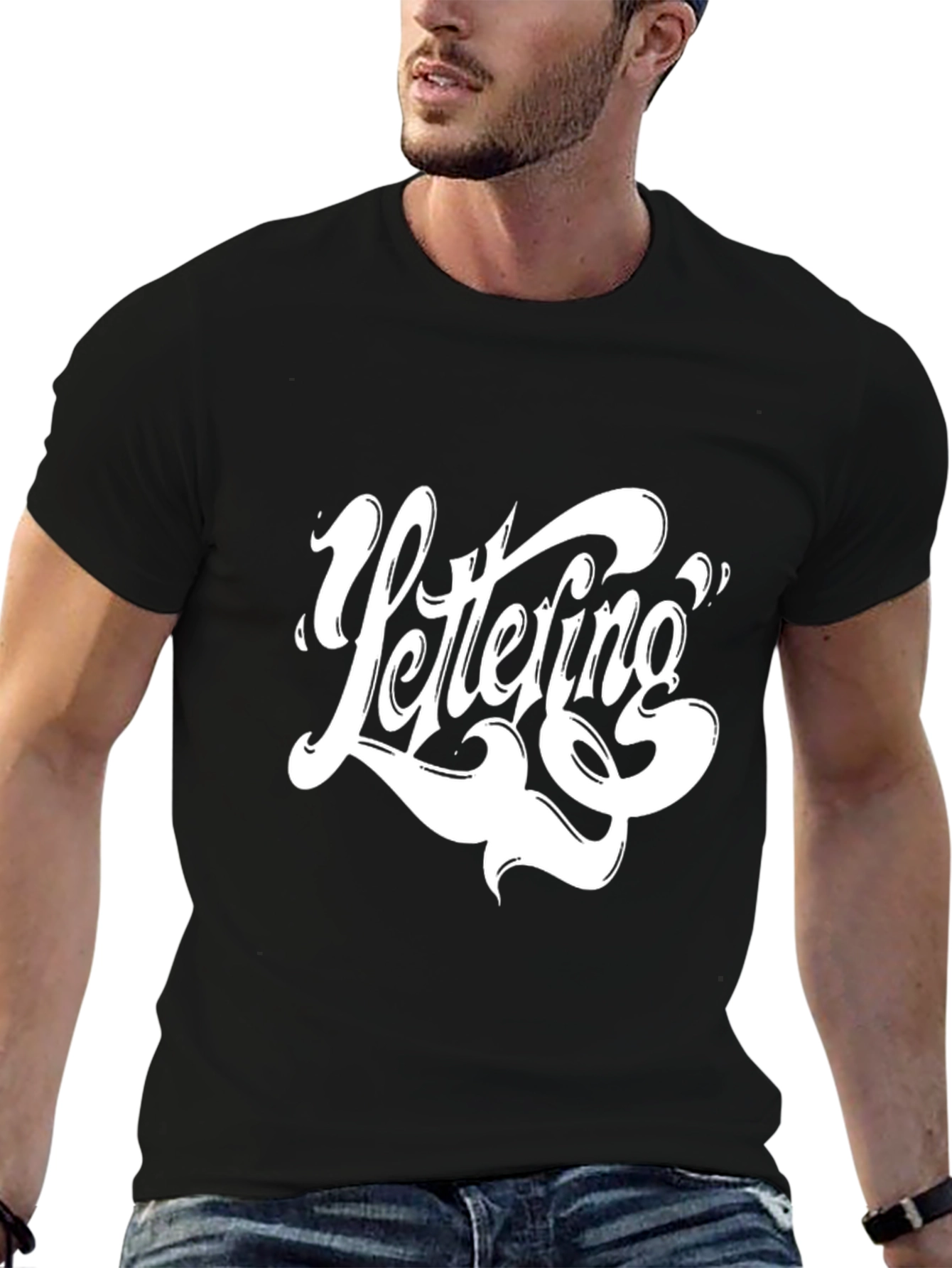 Lettering Graphic Tee - Black Cotton T-Shirt