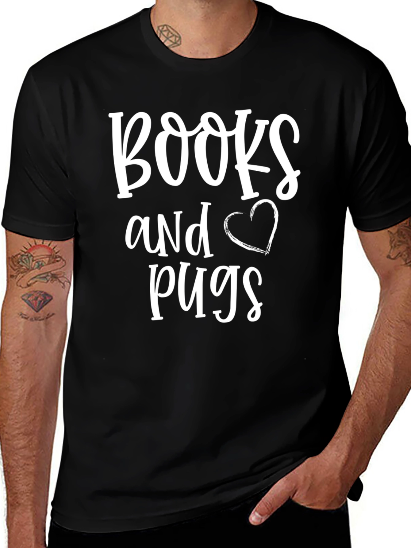 Books and Pugs Black Graphic Tee