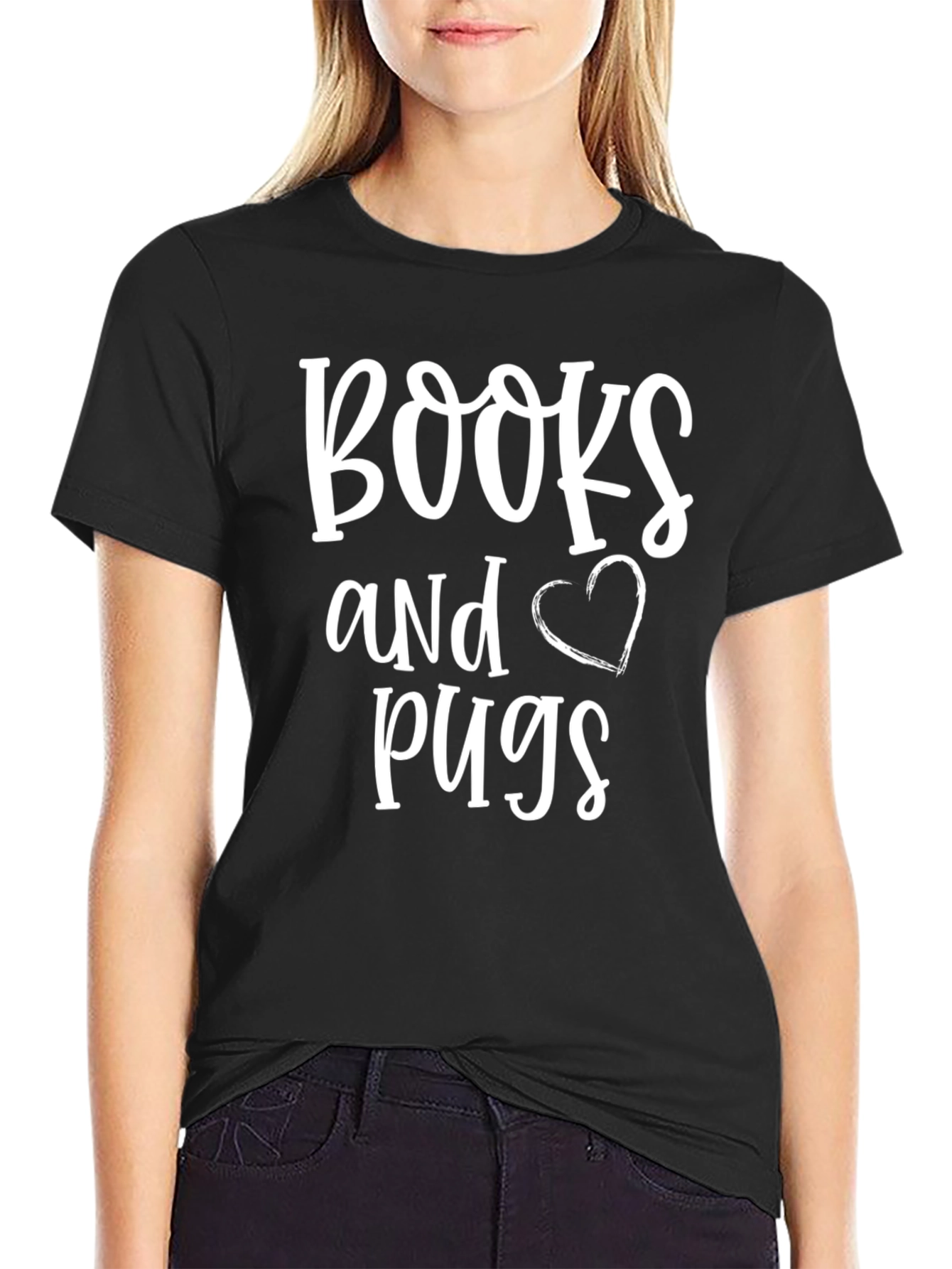Books and Pugs Black Graphic Tee