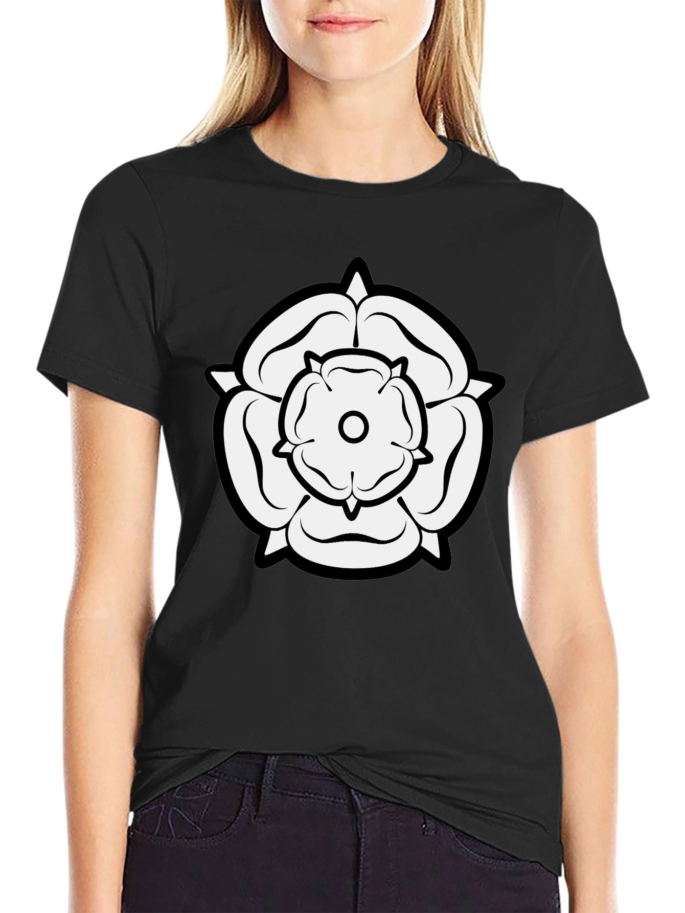 White Rose Graphic Black T-Shirt