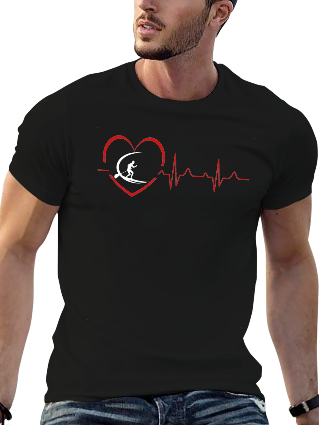 Surfing Heartbeat Graphic Tee - Mens Black T-Shirt