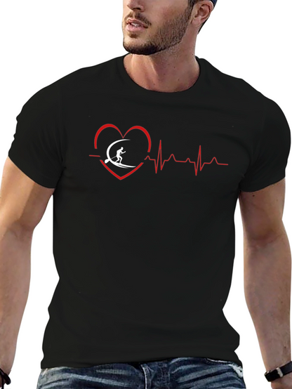 Surfing Heartbeat Graphic Tee - Mens Black T-Shirt