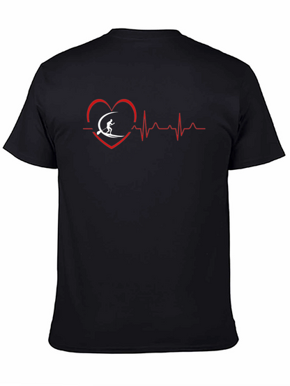 Surfing Heartbeat Graphic Tee - Mens Black T-Shirt