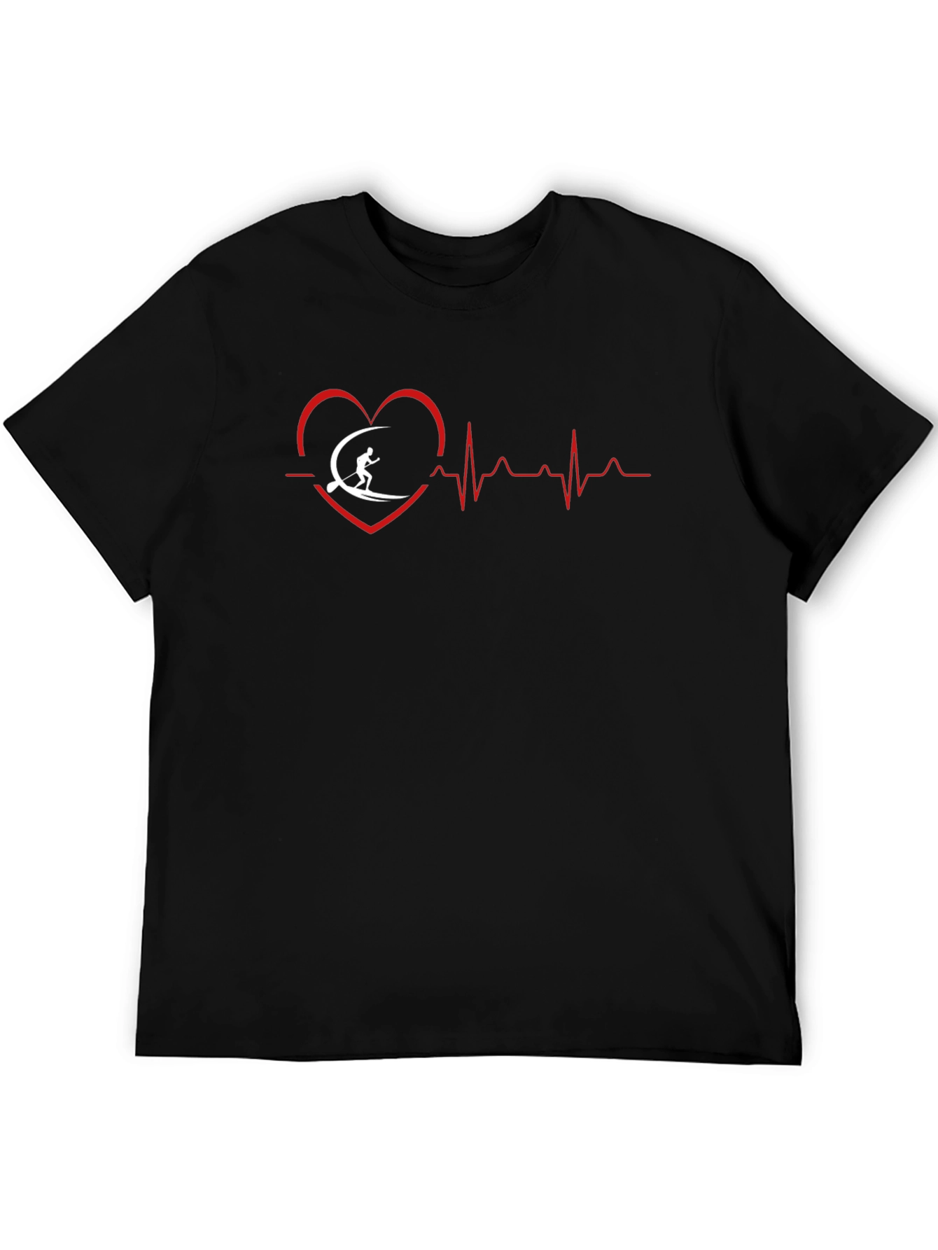 Surfing Heartbeat Graphic Tee - Mens Black T-Shirt