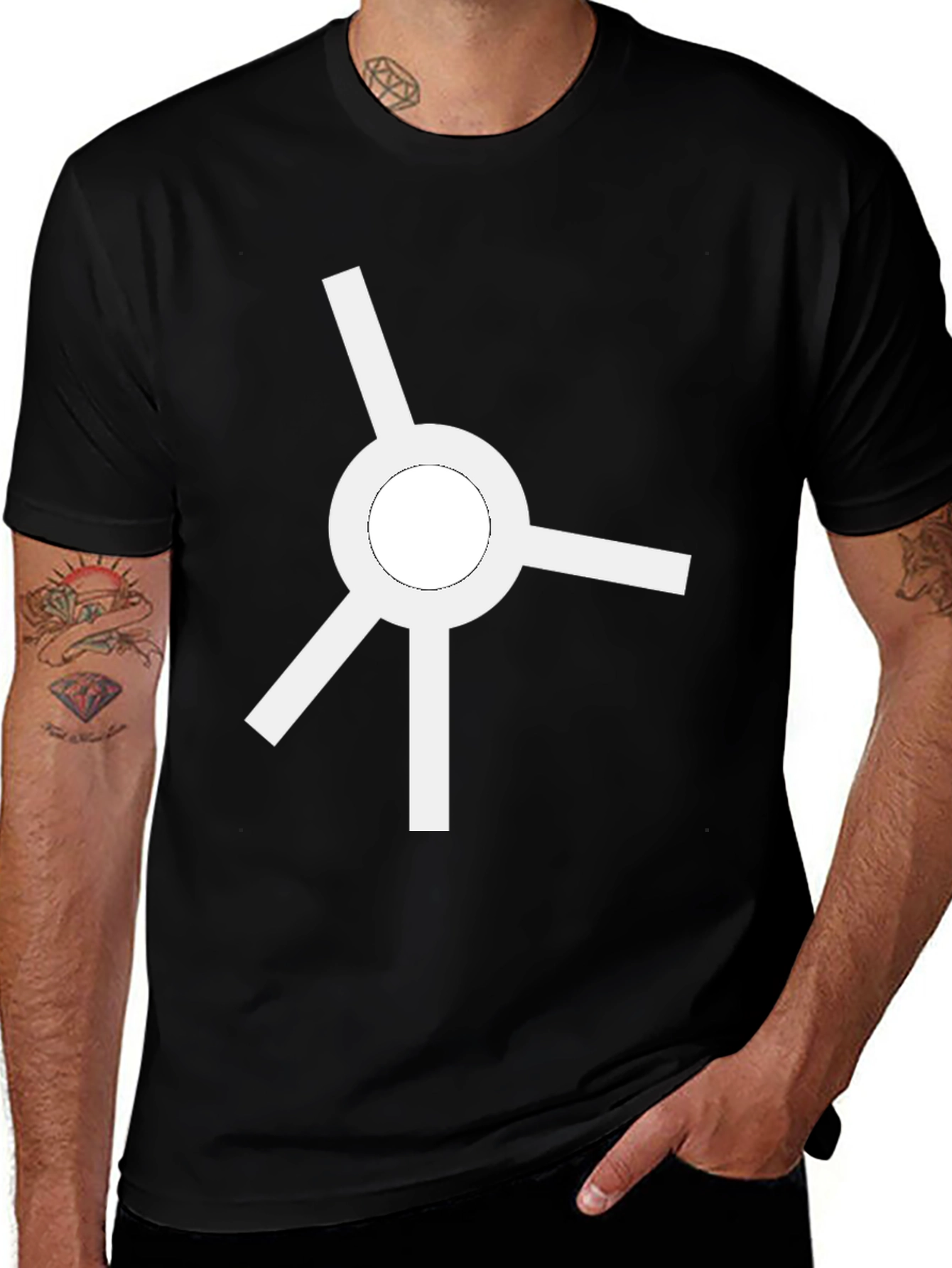 Minimalist White Roundabout Graphic Black T-Shirt