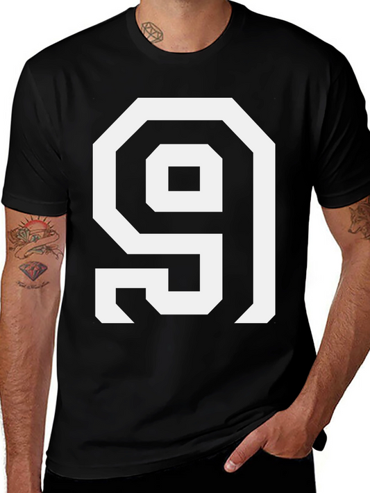 Bold Number 9 Graphic Tee - Black Cotton Casual Shirt