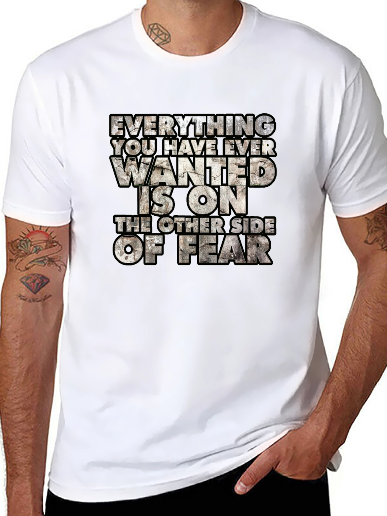 Motivational Graphic Tee: Fear Quote Black T-Shirt