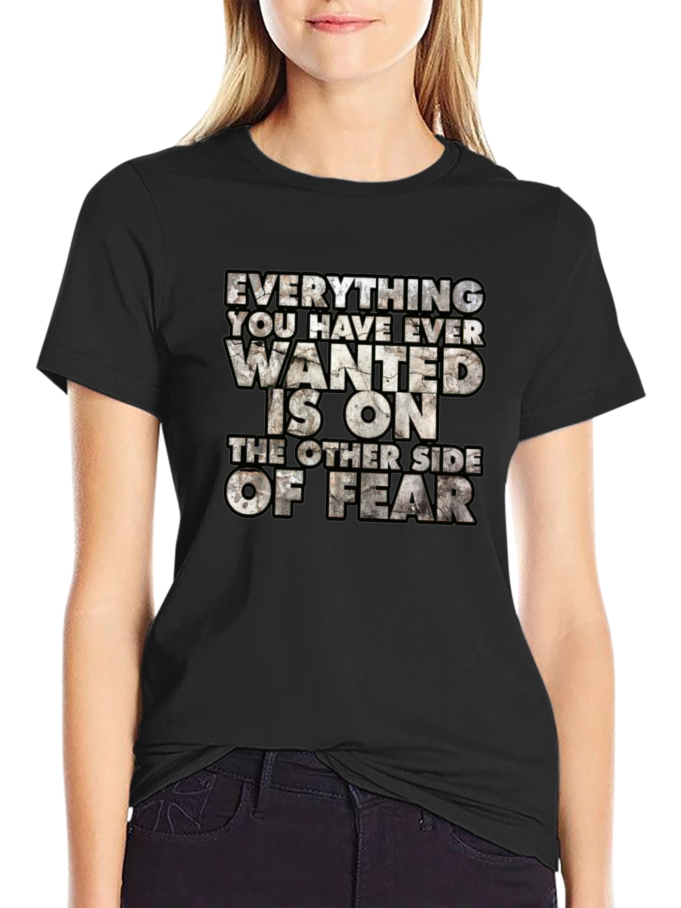 Motivational Graphic Tee: Fear Quote Black T-Shirt