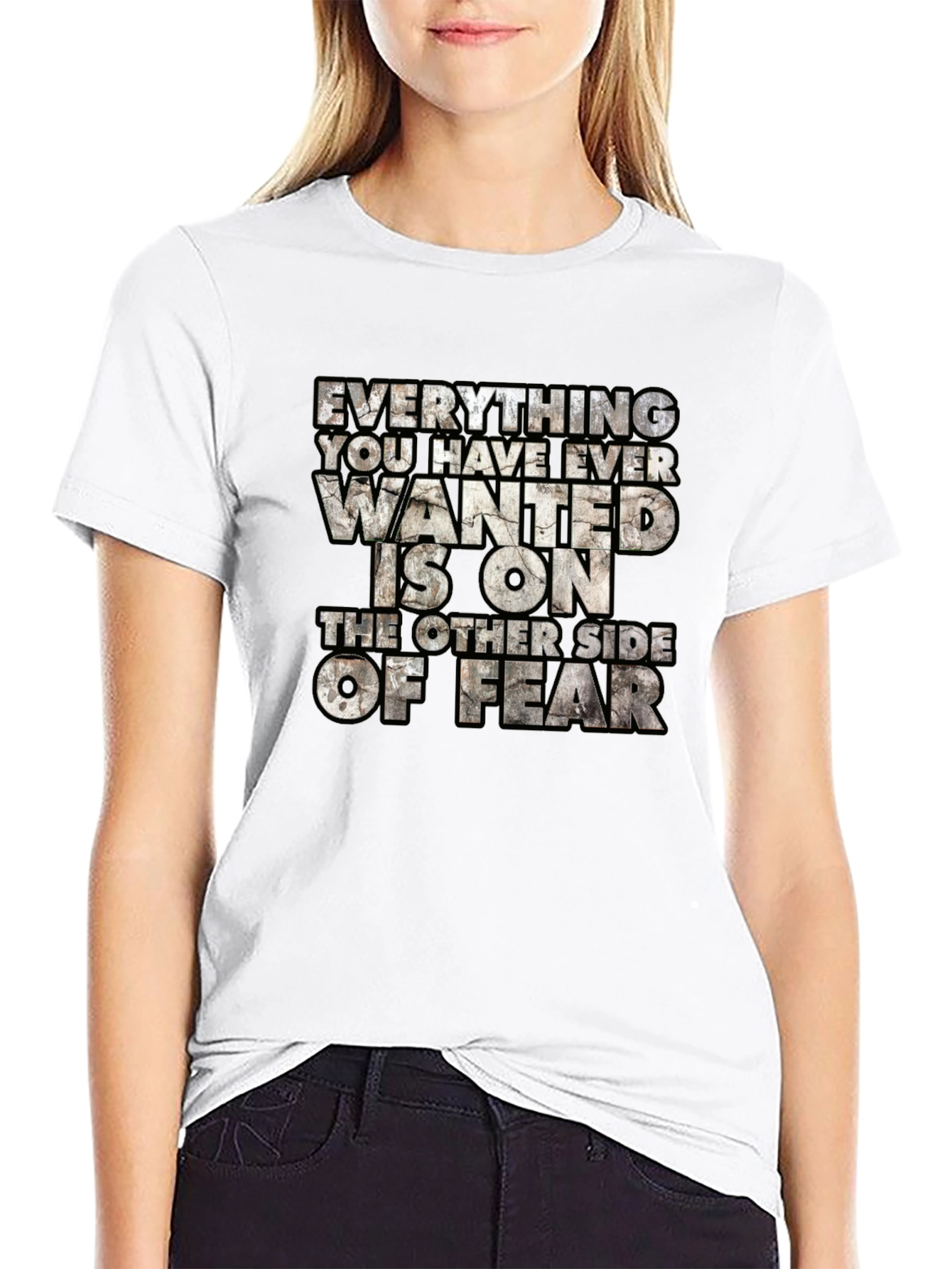 Motivational Graphic Tee: Fear Quote Black T-Shirt