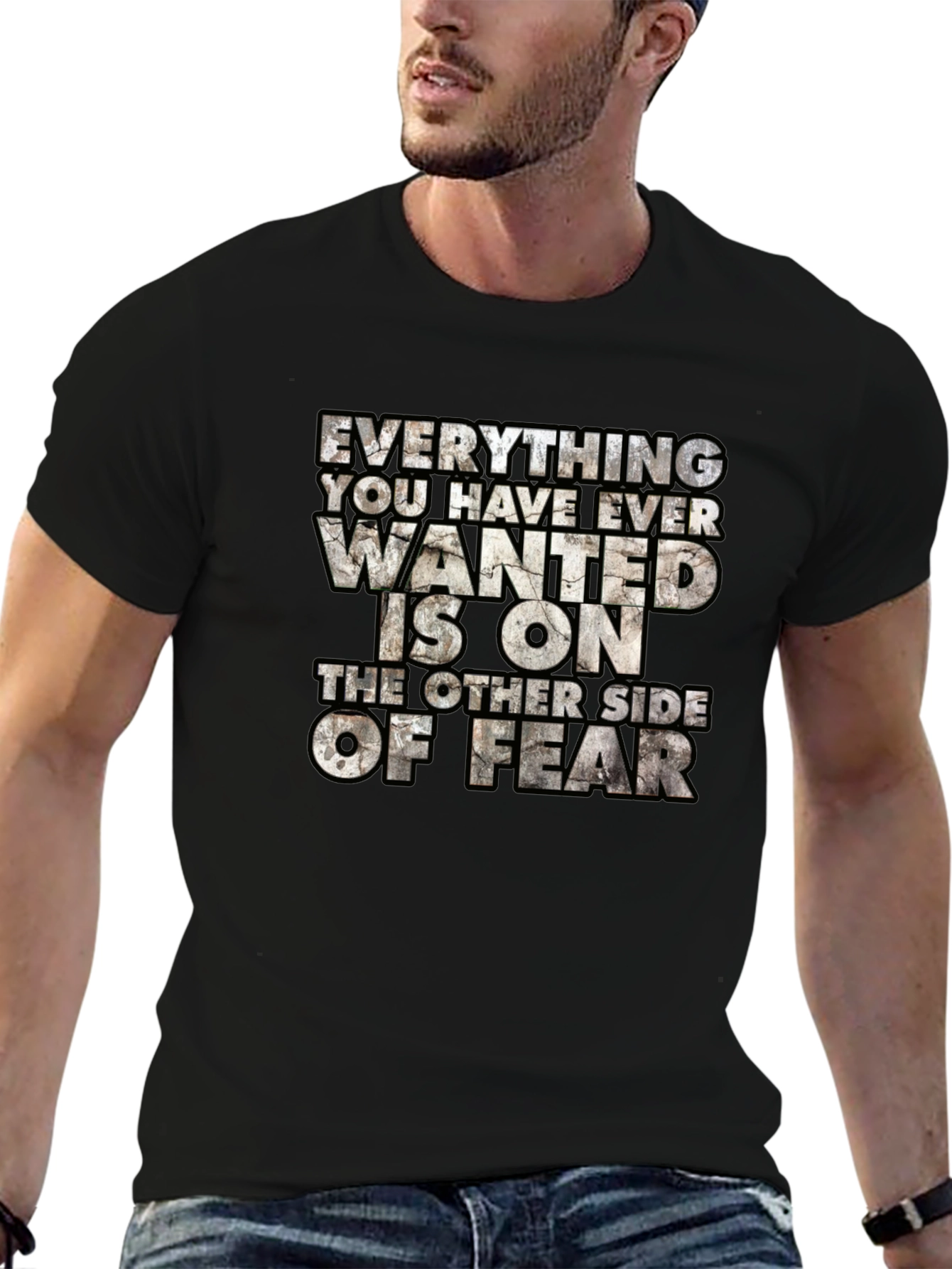 Motivational Graphic Tee: Fear Quote Black T-Shirt
