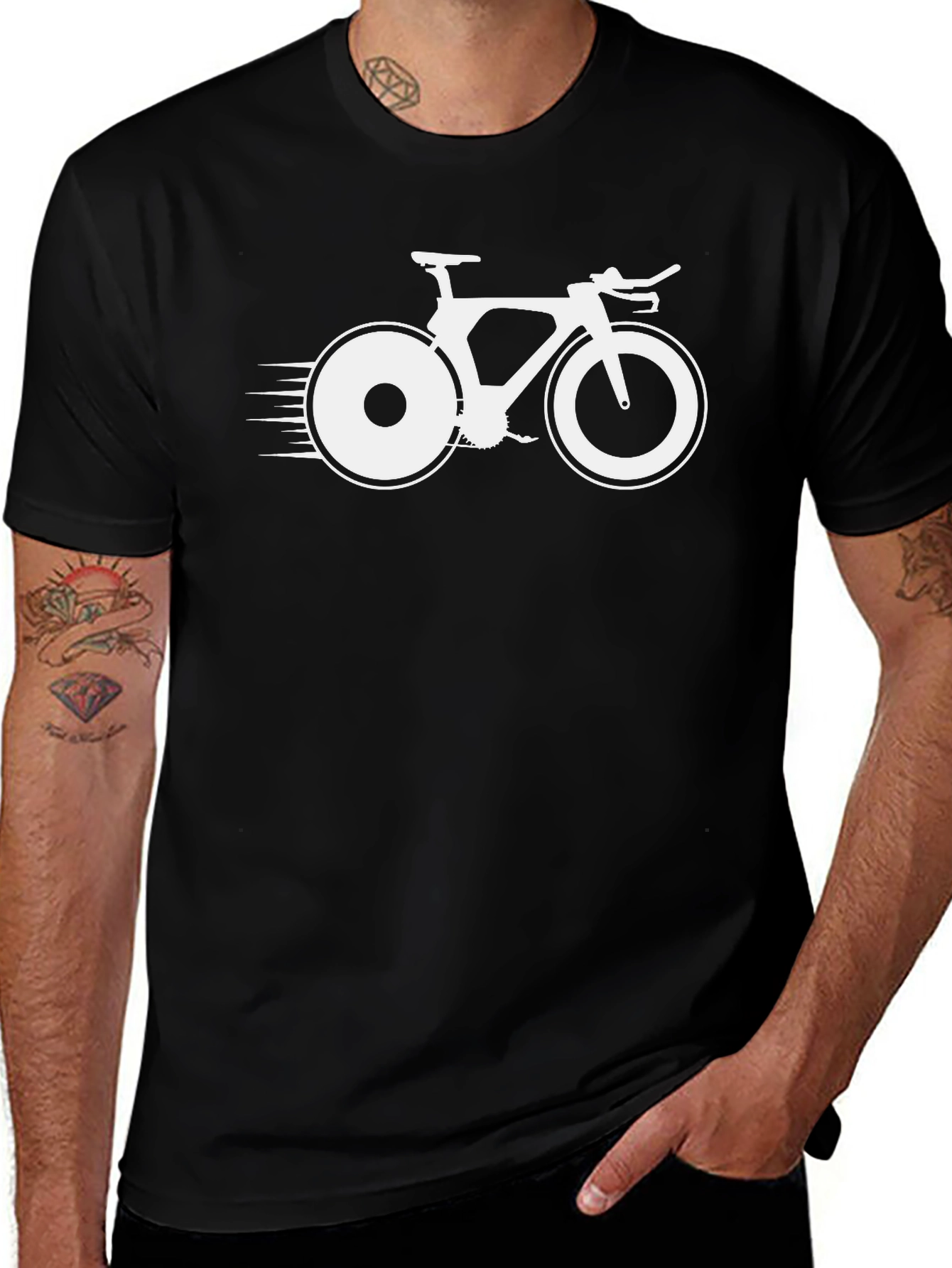 Mens Black T-Shirt with Bicycle Graphic