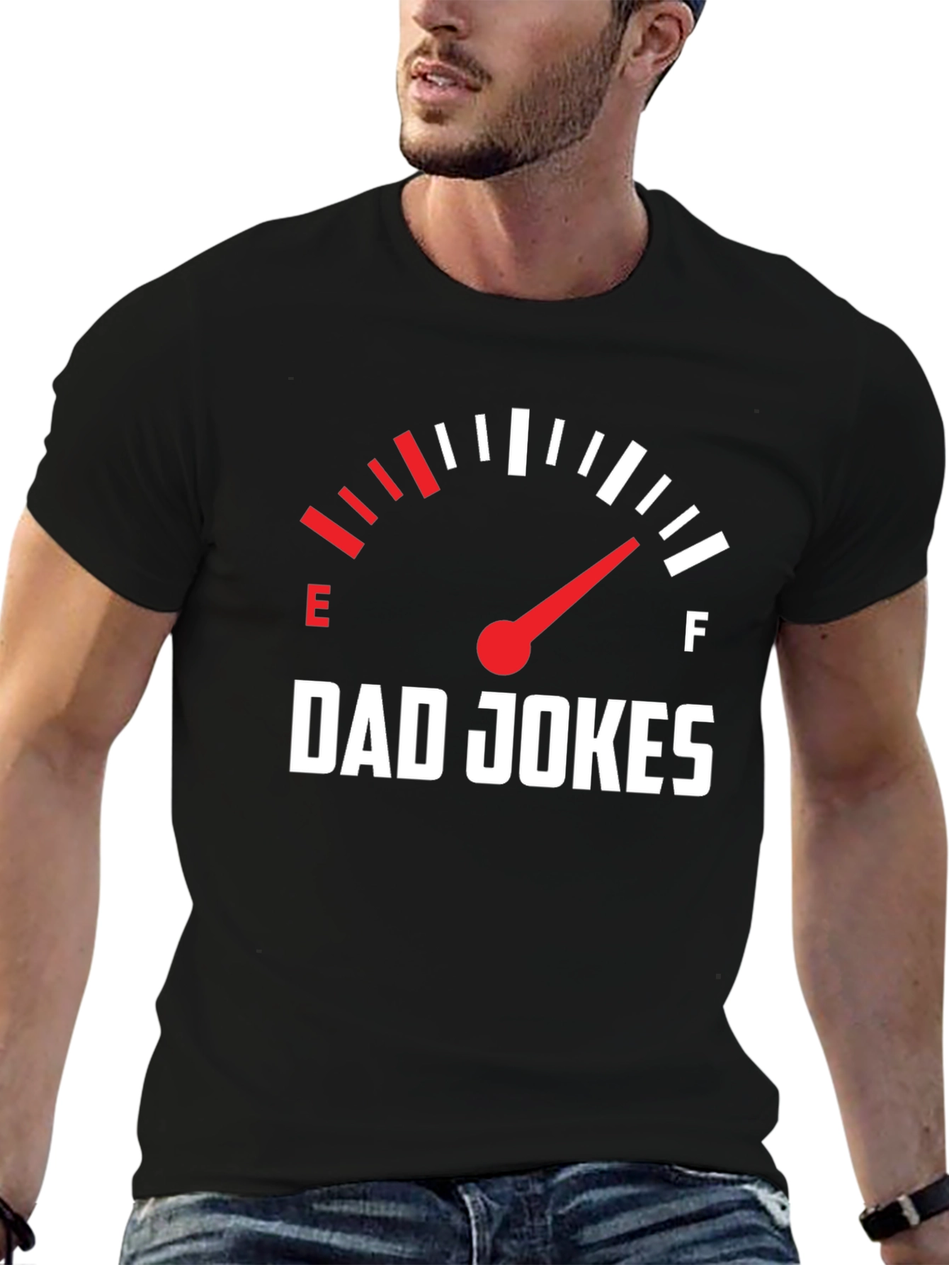 Dad Jokes Fuel Gauge Graphic Tee - Black Cotton