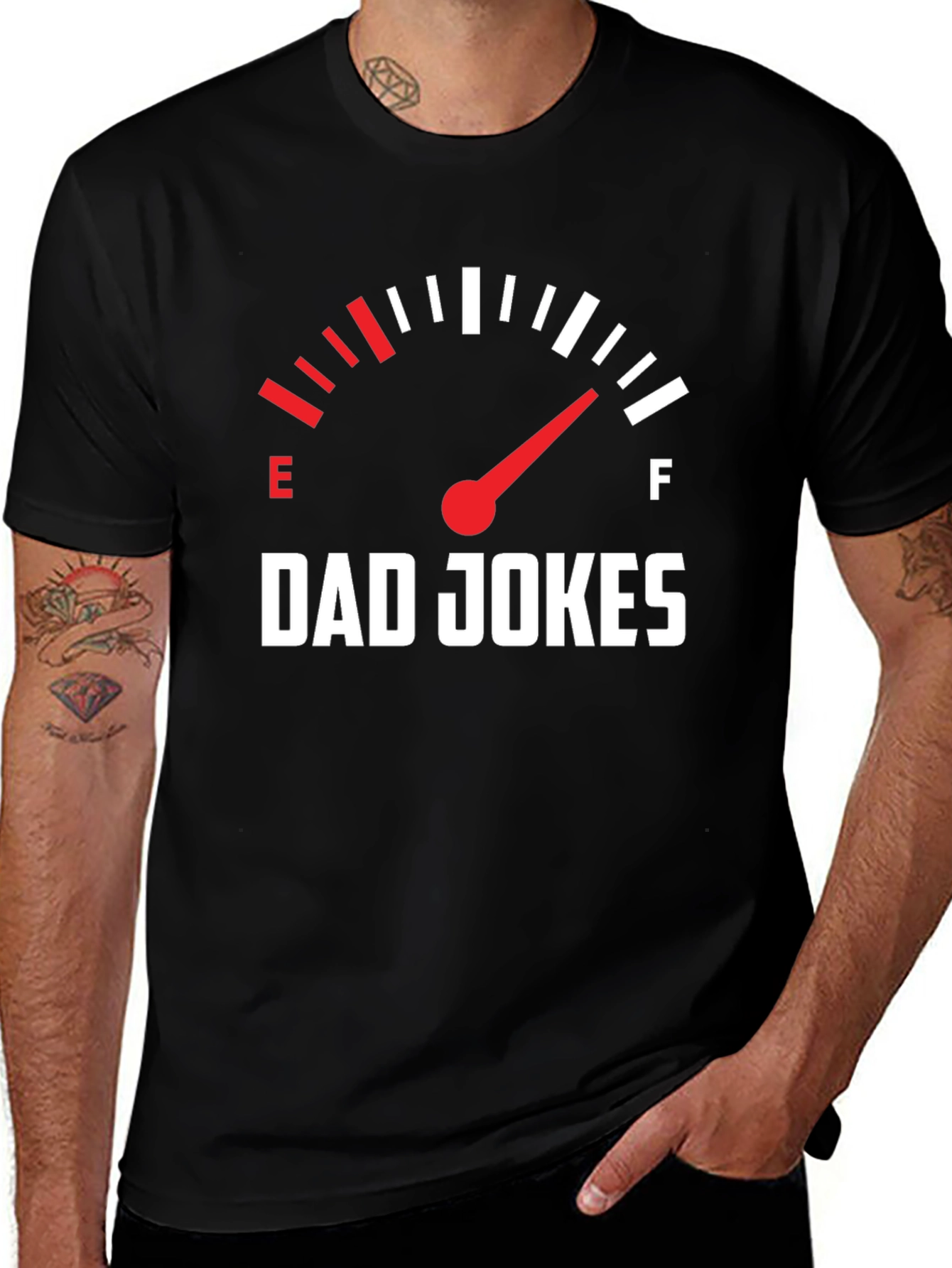 Dad Jokes Fuel Gauge Graphic Tee - Black Cotton