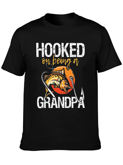 Hooked on Being a Grandpa T-Shirt Fishing Design