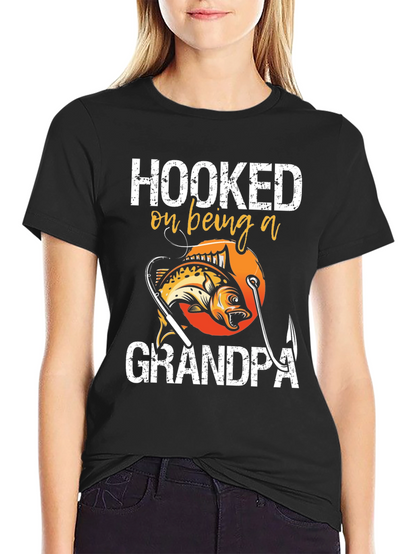 Hooked on Being a Grandpa T-Shirt Fishing Design