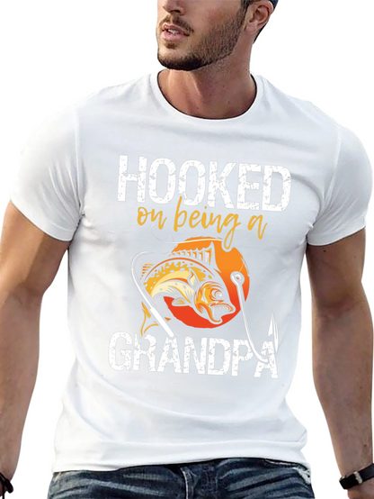 Hooked on Being a Grandpa T-Shirt Fishing Design