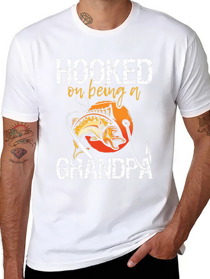 Hooked on Being a Grandpa T-Shirt Fishing Design