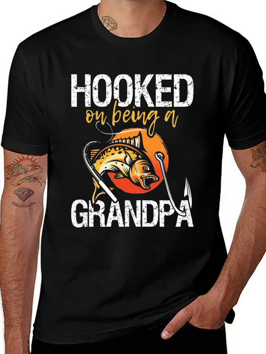 Hooked on Being a Grandpa T-Shirt Fishing Design