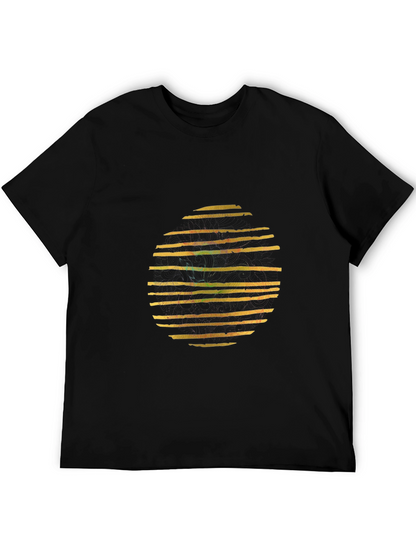 Abstract Striped Circle Graphic Black T-Shirt