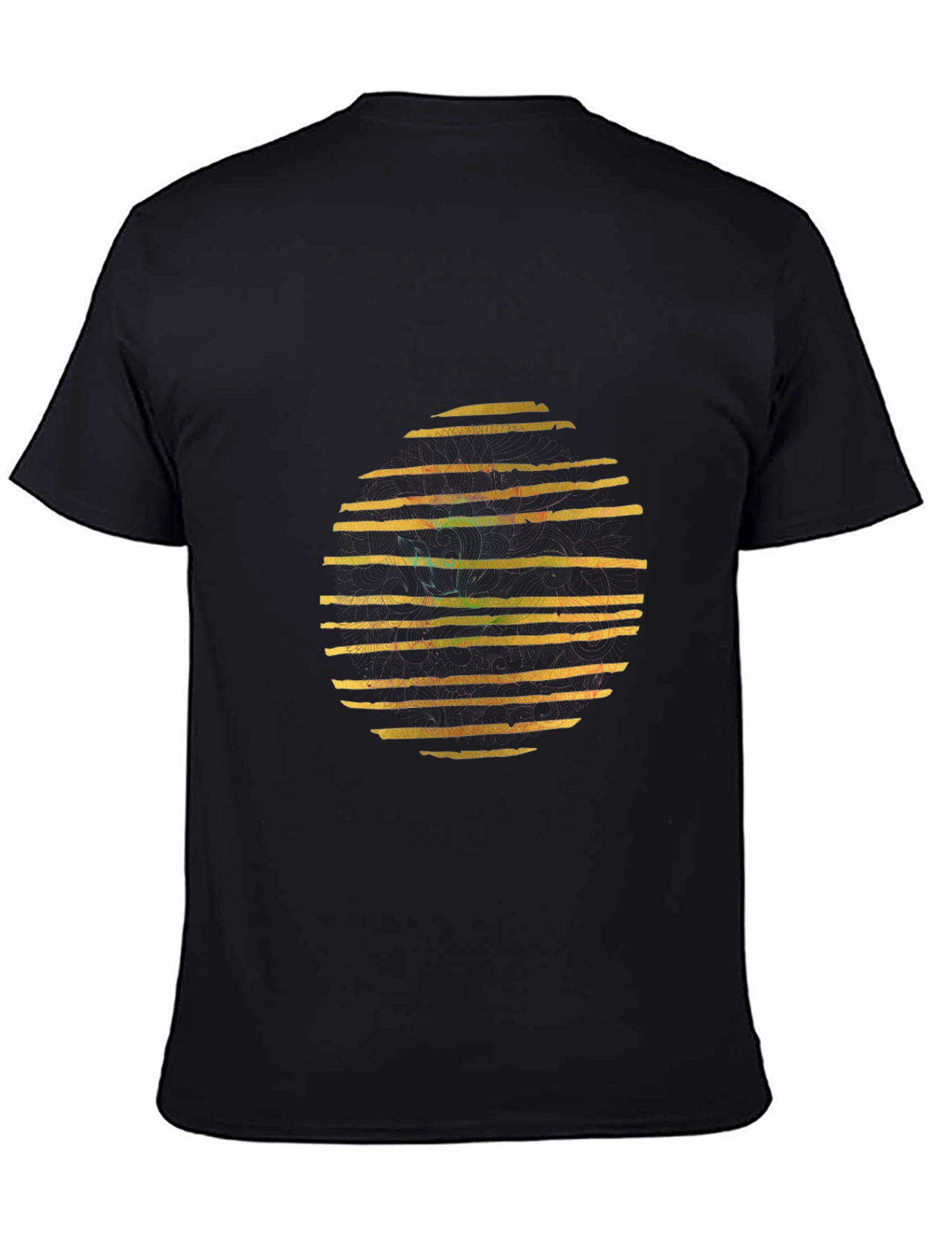 Abstract Striped Circle Graphic Black T-Shirt