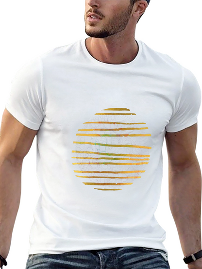 Abstract Striped Circle Graphic Black T-Shirt