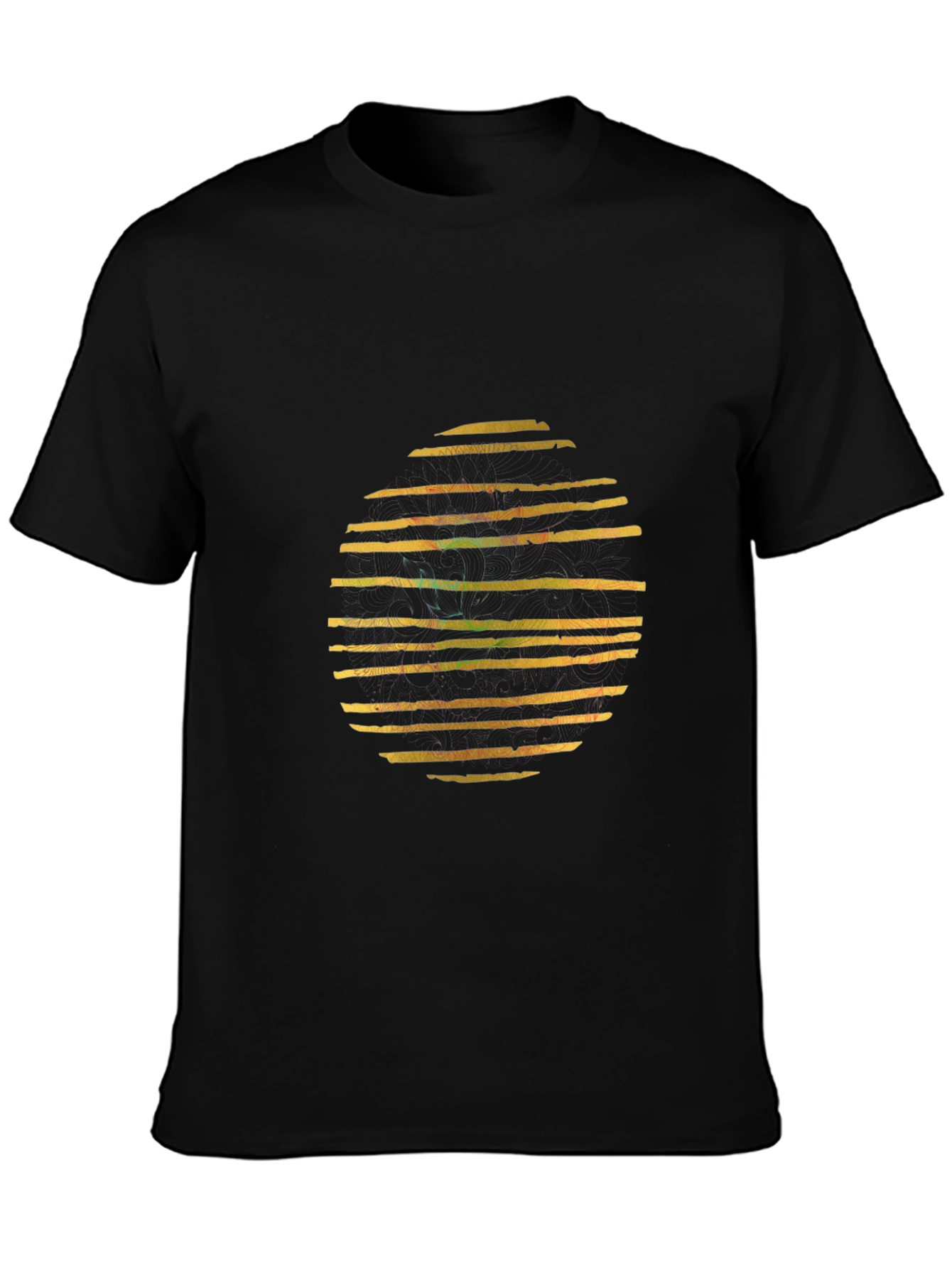 Abstract Striped Circle Graphic Black T-Shirt