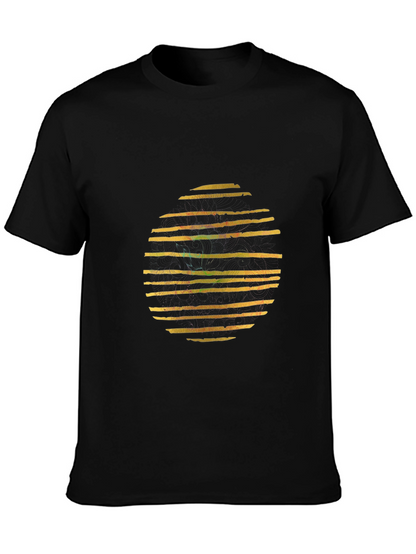 Abstract Striped Circle Graphic Black T-Shirt
