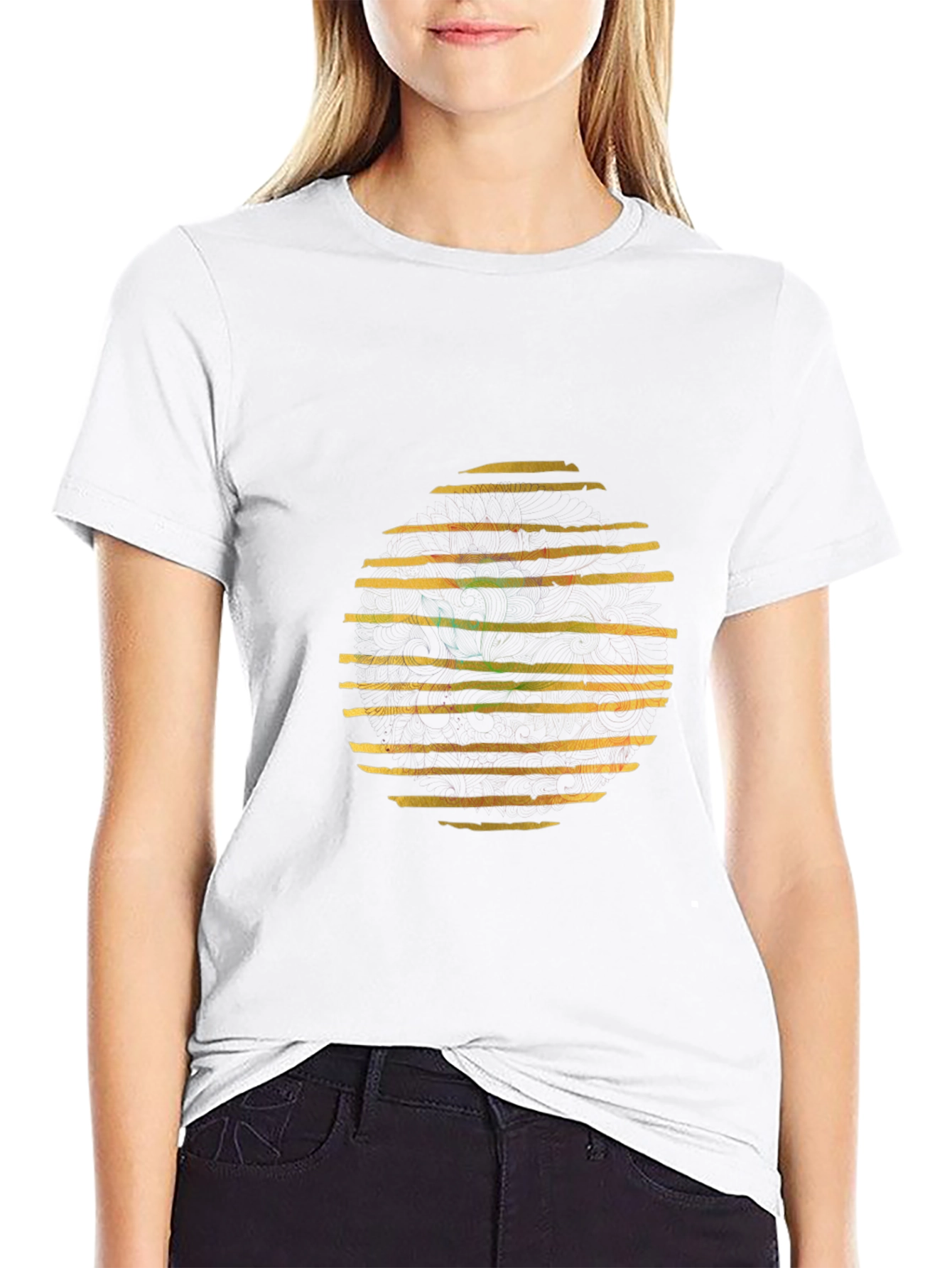 Abstract Striped Circle Graphic Black T-Shirt