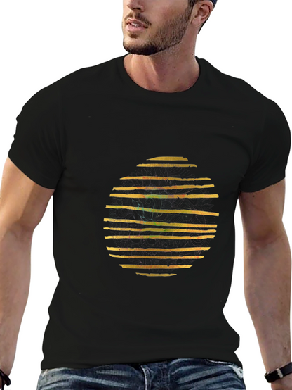 Abstract Striped Circle Graphic Black T-Shirt
