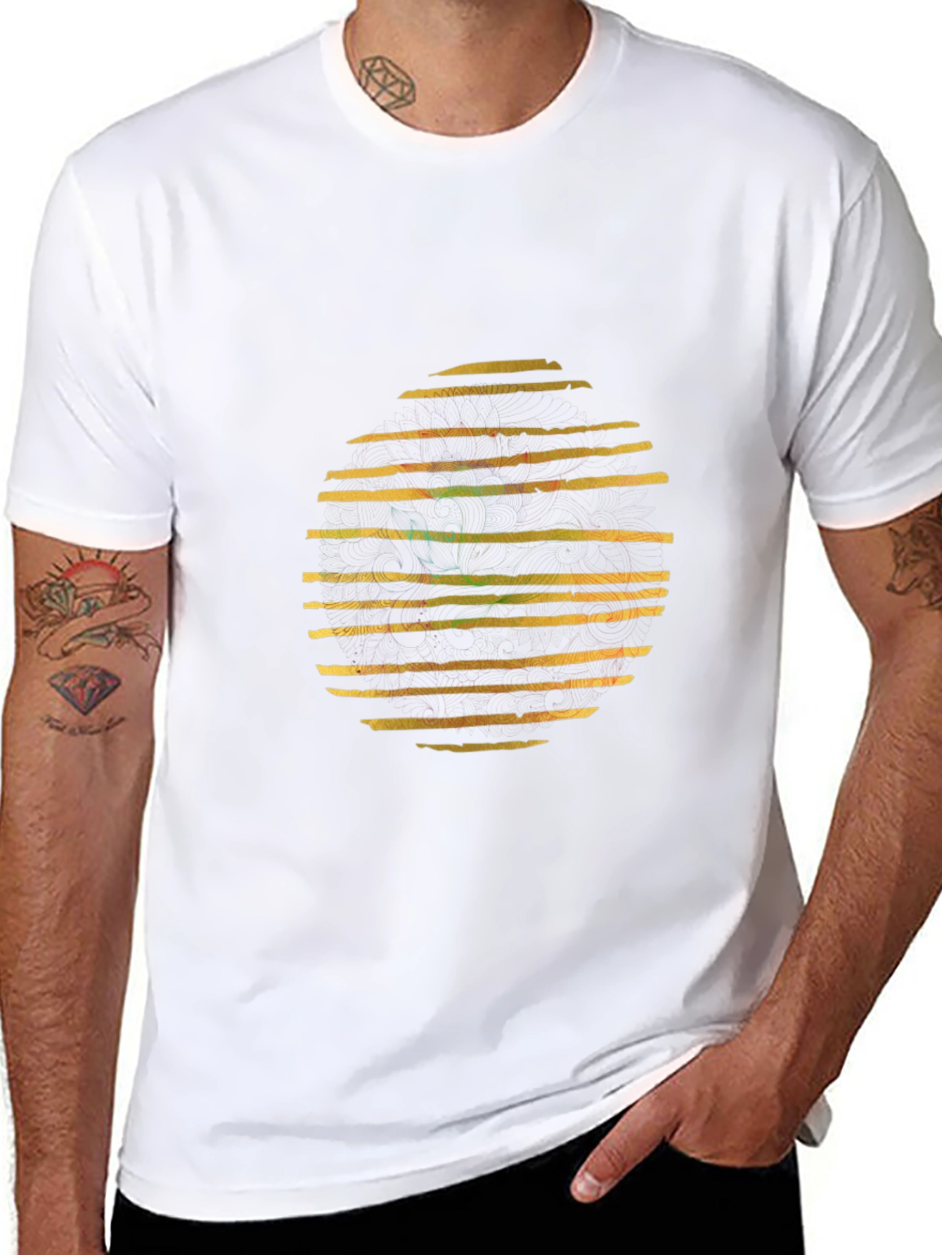 Abstract Striped Circle Graphic Black T-Shirt