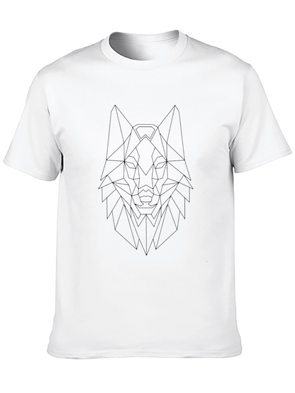 Geometric Wolf Head Graphic Tee - Modern Style