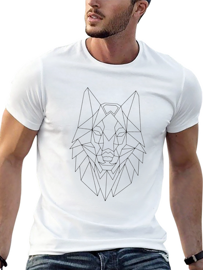 Geometric Wolf Head Graphic Tee - Modern Style