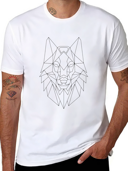 Geometric Wolf Head Graphic Tee - Modern Style