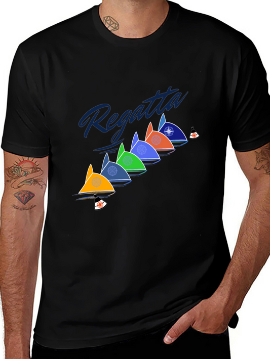 Regatta Sailboat T-Shirt - Black Crew Neck Colorful Graphic Tee