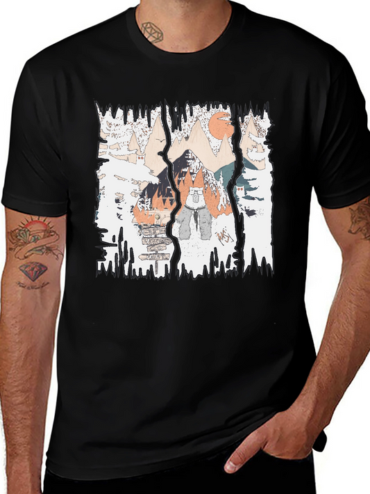 Mountain Adventure Graphic Tee - Black Cotton Shirt